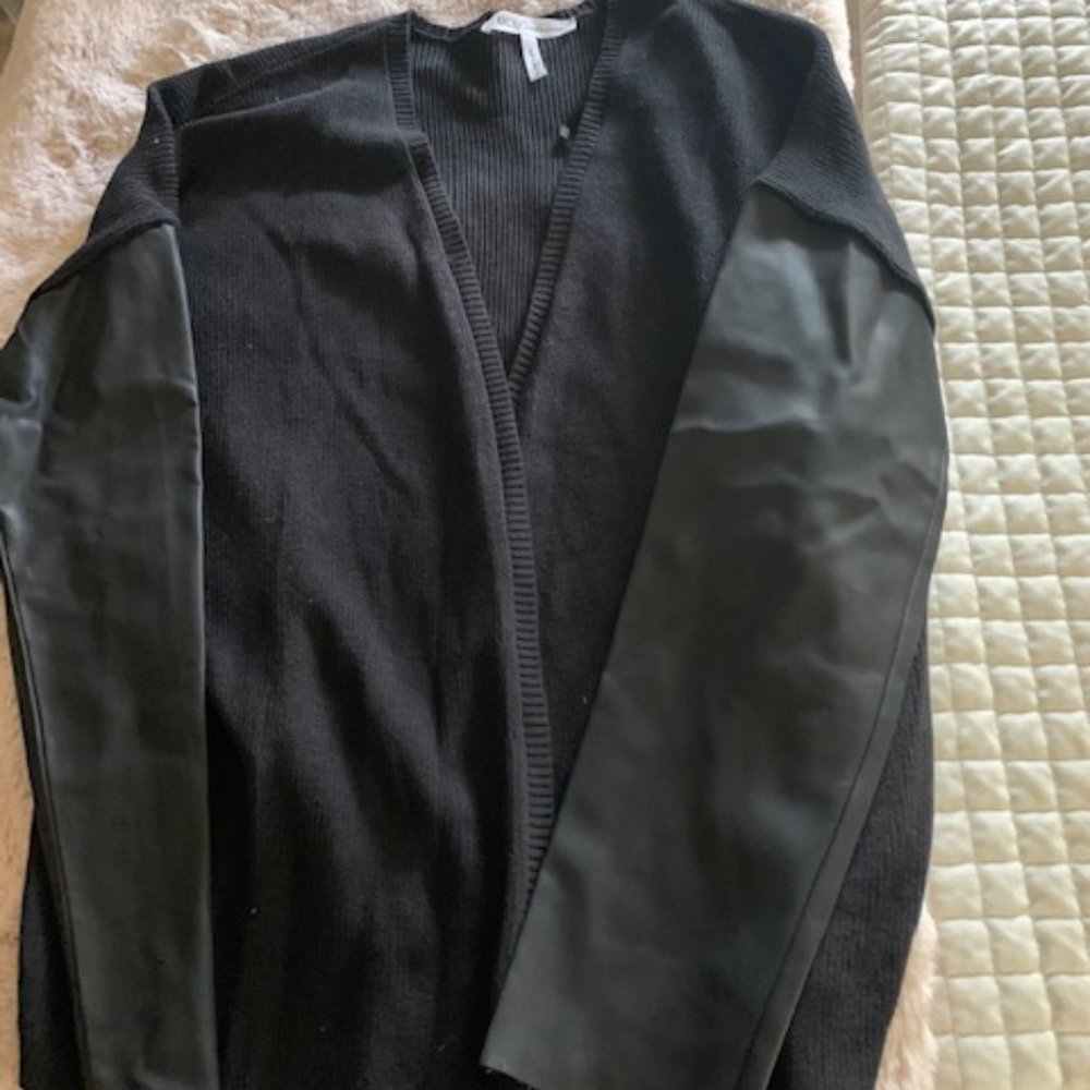 BCBG Generation Knit Cardigan with leather sleeves